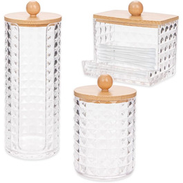 Набір для зберігання ватних дисків та паличок з бамбуковим кришками (3 шт.)