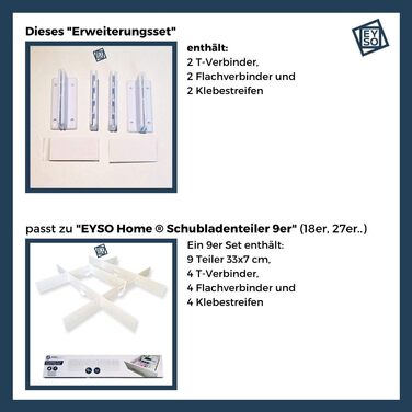 EYSO Home® Drawer Dividers Set of 33x7 cm including Connectors – fits perfectly into your drawer [extend, shorten, divide] - the organizational system (1, T-Set)