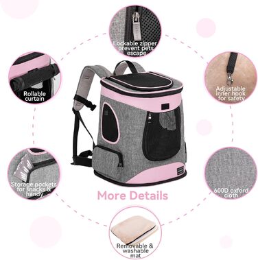 Рюкзак для кота та собаки Petsfit - зручний та дихаючий, для тварин до 5 кг (сірий та рожевий)