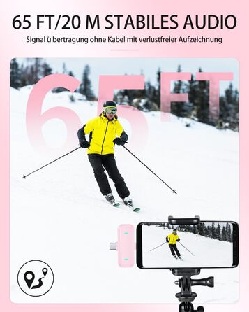 Беспроводной петличный микрофон Bayanbulu для iPhone, iPad, Android, TikTok, YouTube (розовый, 2 шт.)
