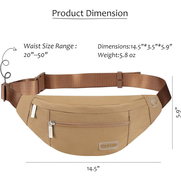 Чоловіча/жіноча поясна сумка Maxtop Bauchtasche для активного відпочинку, спорту та подорожей. Водонепроникна, з 4 кишенями на блискавці. (Хакі, L)