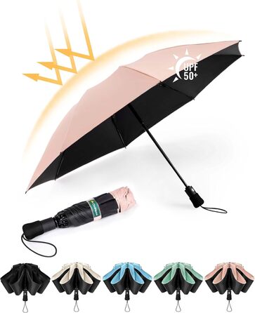 Чакіпі Годинник-парасолька великий, стійкий до вітру, компактний, для подорожей, автоматичний, для жінок та чоловіків, портативний, захист від УФ-променів, парасолька-кишеньковий, покриття 210T, діаметр 97 см, 8 спиць (рожевий)
