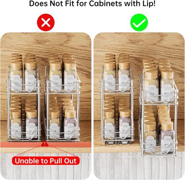 Висувна полиця для спецій, 2 яруси, органайзер для кухні, регульована висота, металева, срібна. Організатор для шафи на кухні, розмір 26,4х12,5х24,3 см