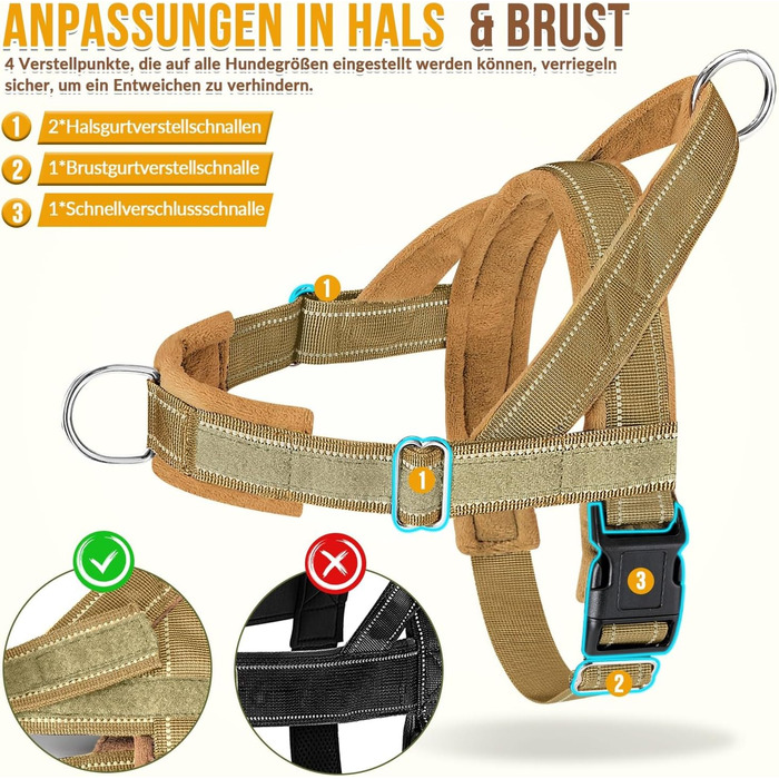 Шлейка для собак SlowTon середнього та великого розміру з повідком 1,55-1,7 м, м'яка та світловідбиваюча, з регульованою шиєю та грудьми, шлейка проти натягу для прогулянок, S, жовта