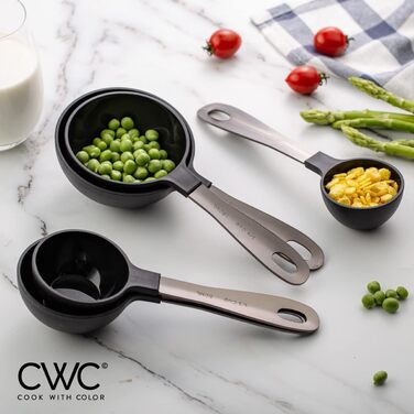 Measuring Cup Set and Measuring Spoon Set, Stainless Steel Handles, Nesting Kitchen Measuring Set, Liquid Measuring Cup Set, 12-Piece, Stainless Steel, Black/White
