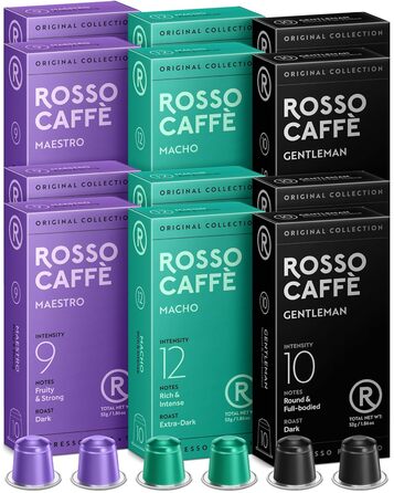 Капсули кави ROSSO CAFFÈ Nespresso 'Extra Dark', 120 шт. - 3 преміум-суміші, сумісні з Nespresso