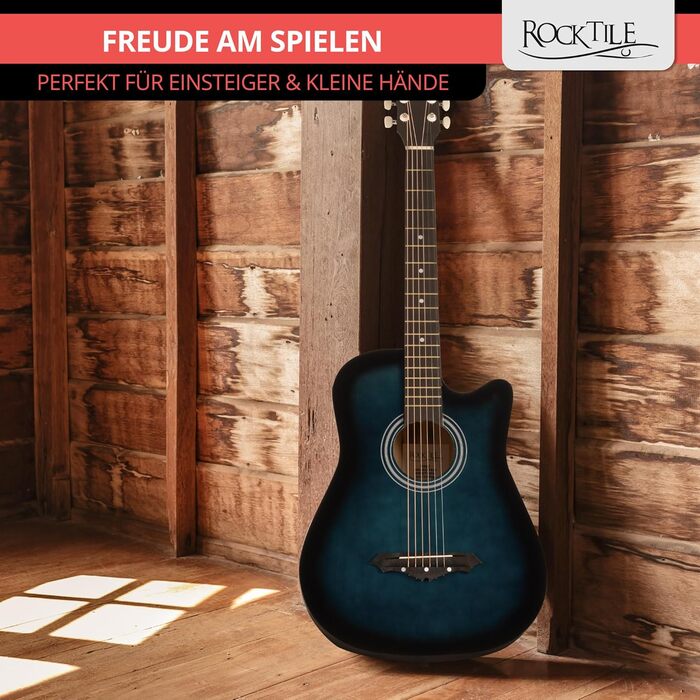 Rocktile WSD-5C-BUB: Акустична гітара Вестерн Slim Line - Комплект з чохлом, струнами, ремінком та медіатором - Blueburst