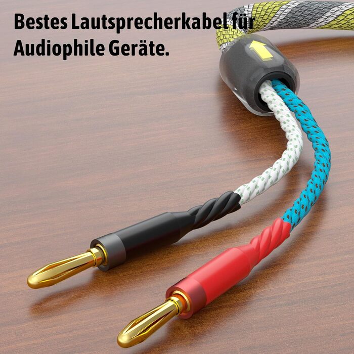 Акустичний кабель High-End з безкисневої міді 2x6.3 мм² (9 AWG) з позолоченими банановими роз'ємами, 1.5м (пара)