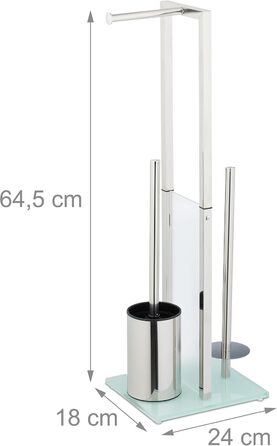 Набір для туалету Relaxdays: тримач туалетного паперу, щітка, запасний ролик, нержавіюча сталь, сріблястий (64,5x24x18 см)