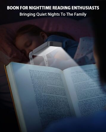 Ліхтарик для читання SFV з кліпсою, USB акумуляторний, 3 кольори світла (білий/бурштиновий/змішаний), 5 рівнів яскравості, для книг та дітей, чорний