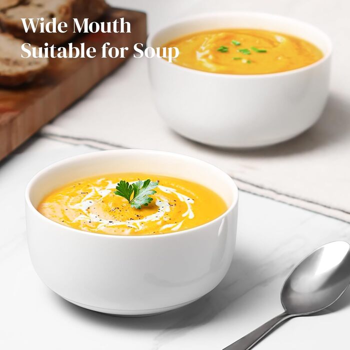 DOWAN Набір супових тарілок, 1100 мл, 4 шт. (650 мл/13 см, білий) - кераміка, для кухні