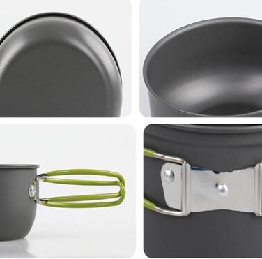 Набір кухонного посуду DUOJIN для кемпінгу на 2-3 особи: алюмінієвий посуд для приготування їжі на природі, портативний набір каструль та сковорідок для кемпінгу, пікніків та походів