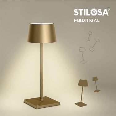 Стильна LED-лампа Stilosa на акумуляторі, бездротова, диммувана, з сенсорним керуванням, USB-C, для дому та на вулицю, квадратний цоколь, темно-золотий (30 см)