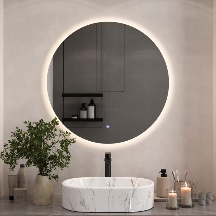 Дзеркало для ванної кімнати з підсвічуванням 50x70 см, сенсорне управління, антизапар, 3 кольори світла, регулювання яскравості, функція пам'яті