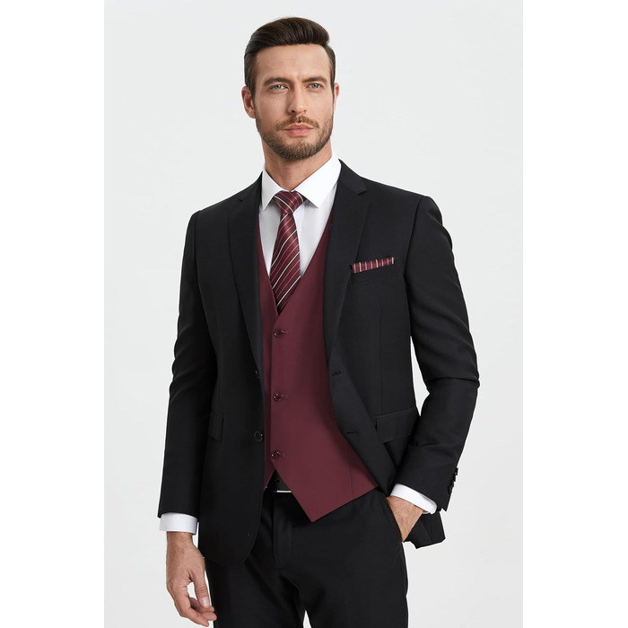 Жилет для чоловіків HISDERN: формальний, елегантний, бавовна, однотонний, V-подібний виріз, з кишенями, для весілля, вечірки, бізнесу (бордовий, розмір M)