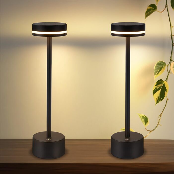 Настільна LED лампа акумуляторна 2 в 1 Schwarz - бездротова нічна лампа з димером, USB-C зарядка, сенсорне керування, для спальні, вітальні, офісу - чорна