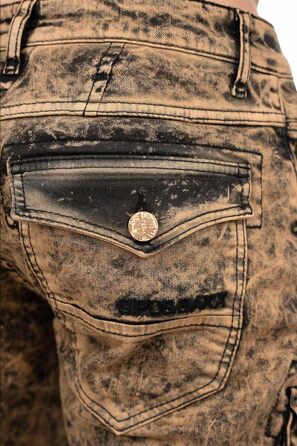 Чоловічі джинси Cipo & Baxx Slim-Fit, Regular-Fit, Biker - коричневі (36W/34L, 39) з ефектом Destroyed та стразами