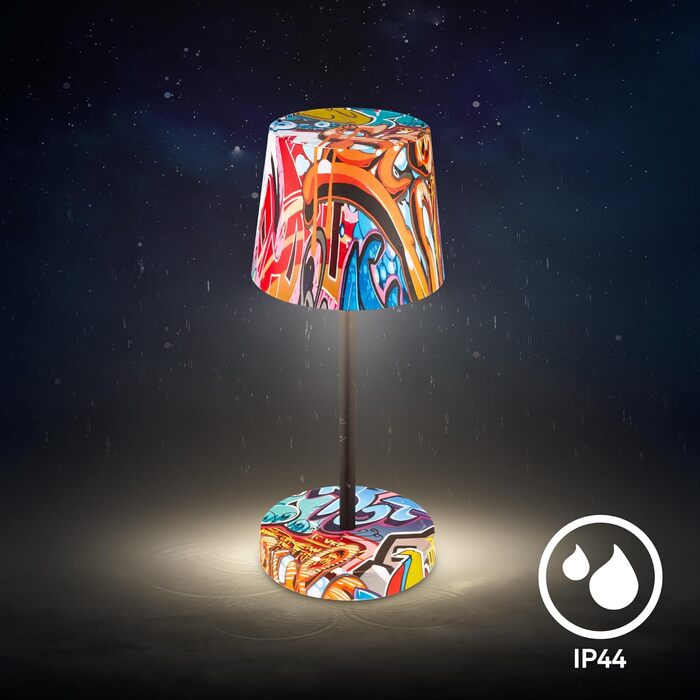 LED настільна лампа BRILONER бездротова, диммируемая, з торшером, для дому та кемпінгу, USB-C, тепле світло, Ø105x260 мм, з мотивом Graffiti