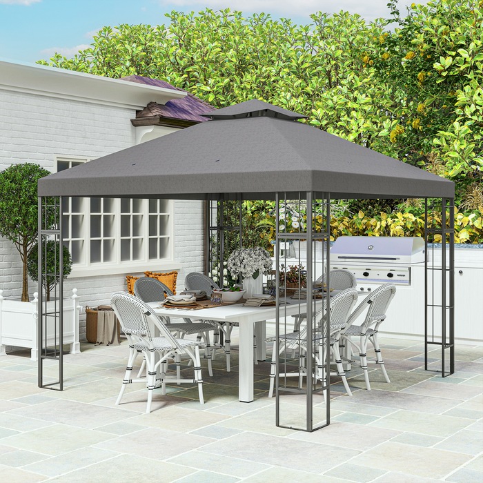 Outsunny Gazebo with Double Roof, approx. 3x3 m Water-Repellent, Stable, Winter-Proof Garden Gazebo with UV Protection, Party Tent made of Metal, for Garden, Terrace, Dark Grey | Aosom