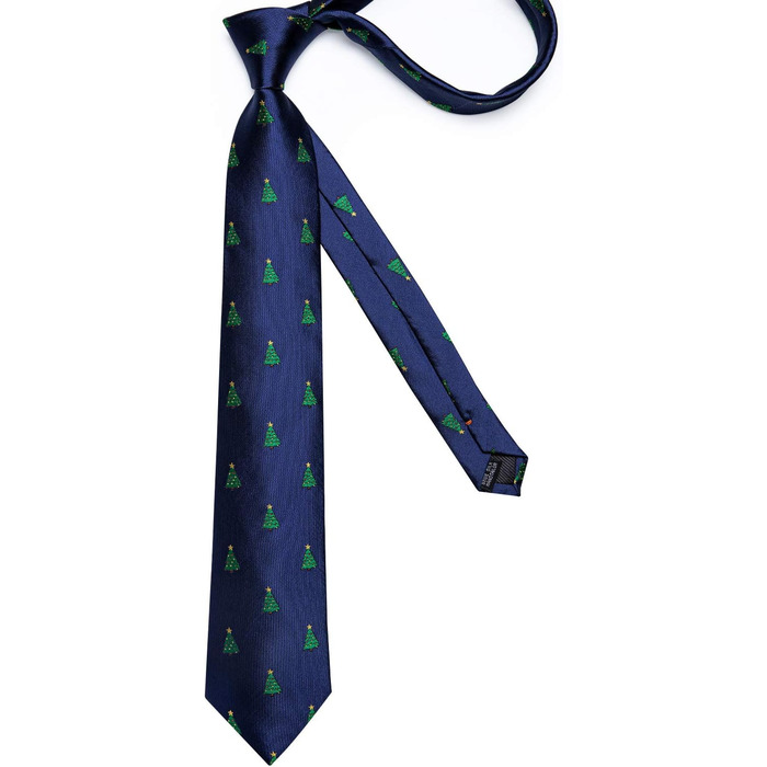 Комплект краватки, нагрудної хустинки та запонок DiBanGu для чоловіків: новорічний візерунок, святковий набір для вечірок (Синя ялинка)