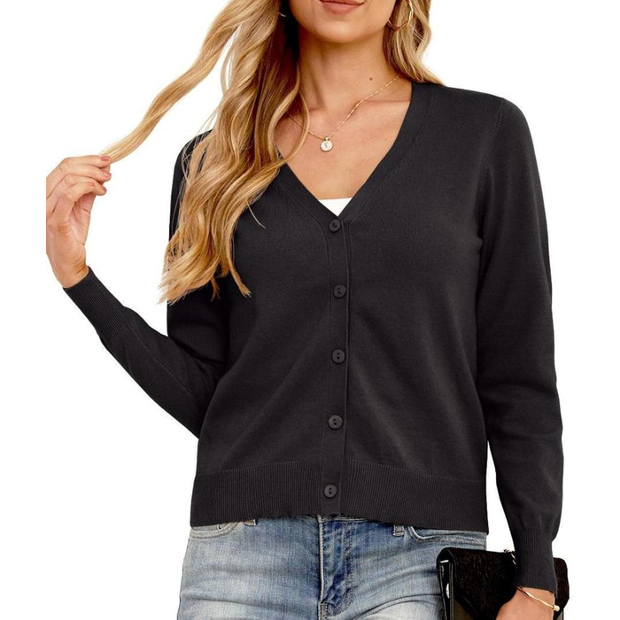 Кардиган жіночий Grecerelle, елегантний, легкий, з V-подібним вирізом, на ґудзиках, чорний, розмір XL