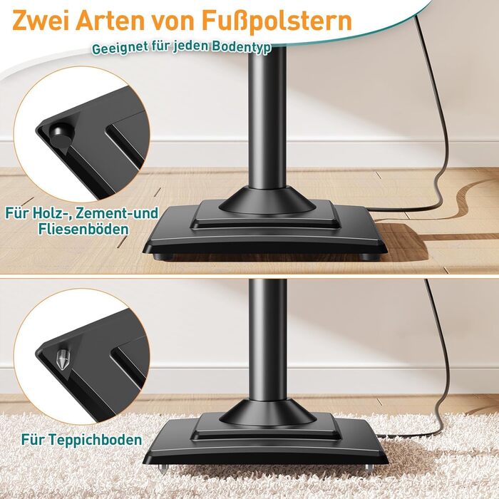 Універсальна підставка для поличних колонок ELIVED, регульована за висотою, з висувною платформою та внутрішнім кабелем-каналом, витримує до 5 кг, 1 пара