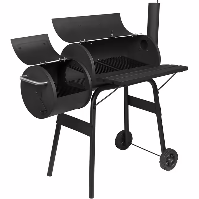 Charcoal Grill Smoker Charcoal Grill Cart 2 Chambers with Wheels Handle Stand Grill Barbecue Grill for BBQ Garden Camping Balcony, Black