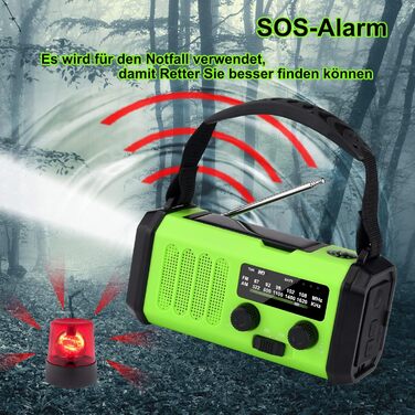 Радіо на сонячній енергії з ручним заводом Solar Radio AM/FM, Powerbank 20000 mAh, LED ліхтарик, SOS сигнал, USB-C зарядка для телефону, зелений