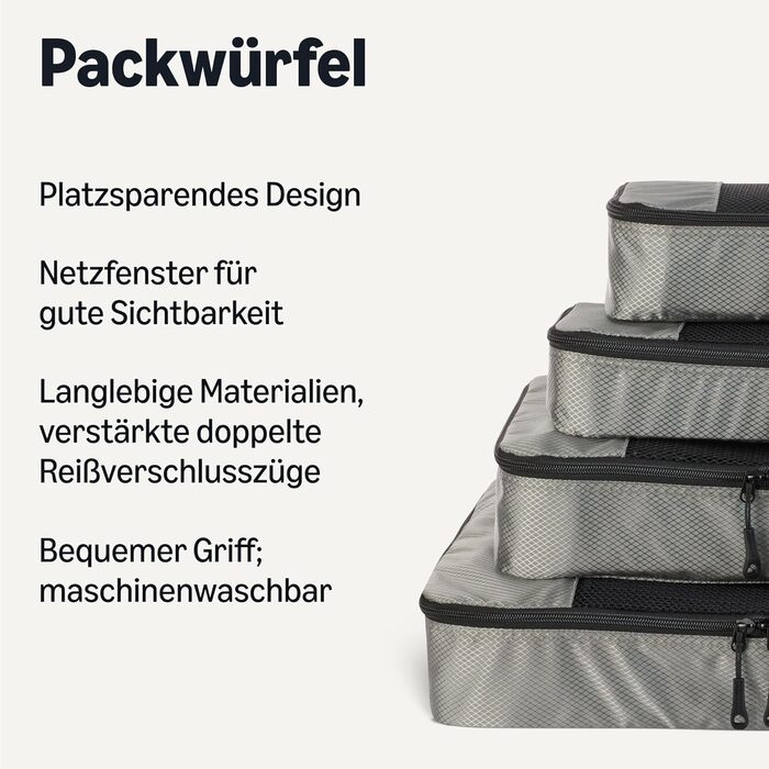 Органайзер для подорожей Amazon Essentials, набір 8 шт., з подвійним замком, 100% поліестер, різні розміри (1 великий, 1 середній, 1 маленький, 1 вузький), сірий