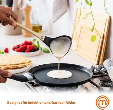 MasterChef Crepe Pan Induction, Pancake Pan for Pancakes, Roti, Omelette, Tortilla, Induction, Gas, Ceramic Hob, Non-Stick Coating Aluminum, 25cm, Extra Wide Natural Collection (Essentials Collection)
