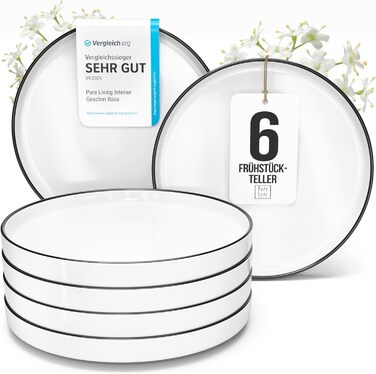 Набір посуду з порцеляни на 6 осіб Crystal 24 шт. – Набір тарілок та супниць з чорним обідком, білий посуд Pure Living