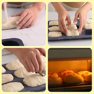 JAOGAUS 6-Piece Baguette Baking Sheet, High-Quality Roll Baking Mold, Baguette Sheet, Baguette Baking Mold, Bread Baking Forms, Perforated, Non-Stick Food Grade, Easy to Clean, Bread Baking Accessories (Gray)