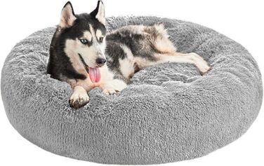 М'яке ліжко для собак великих порід та котів - кругле шорстке ліжко з високими бортиками - антиковзаюче дно - силіконова наповнювач - комфортне місце для сну - 90 см - зручне та довговічне - сірий колір