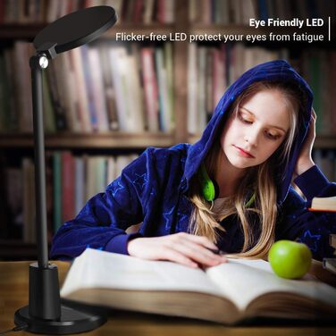 JUKSTG LED Desk Lamp - 12W Adjustable Office Table Lamp with Touch Control, Dimming, 10 Brightness Levels, 5 Color Modes, Eye Protection for Reading, Work, Kids - White/Black