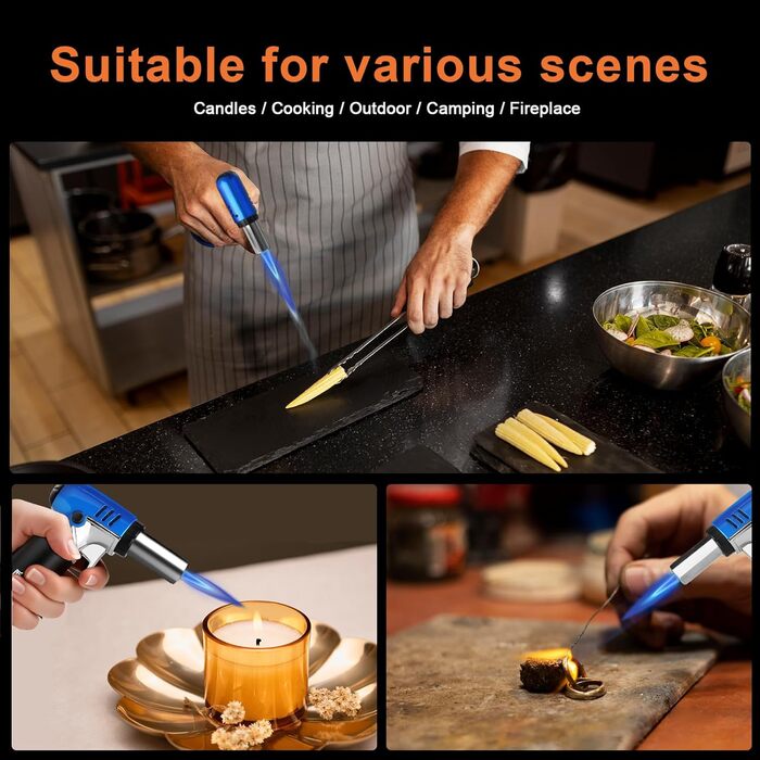 Газовий запальник Butan з регульованим полум'ям для кухні, випічки, барбекю, паяння. Безпечне замщення, вікно рівня газу (газ Butan не входить в комплект)