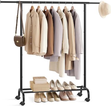 SONGMICS Clothes Rack with Wheels, Extendable Clothes Rod, Garment Rack made of Steel Pipes, Elevated Storage Rod, 40 x (83-120) x 156 cm, Cloud White HSR134W01 (Ink Black)