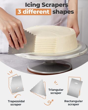 Підставка для тортів Kootek з поворотним столом, 30.5 см, згладжувач для крему 32.8 см, силіконовий шпатель, сервер для тортів, набір для декорування тортів, сріблястий