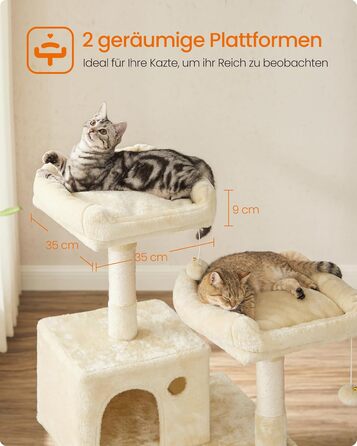 Дряпка для котів Feandrea, 112 см, багатоповерхова, з 11 стовпчиками, 2 платформами, будиночком та гамаком, 2 іграшками, PCT215W01