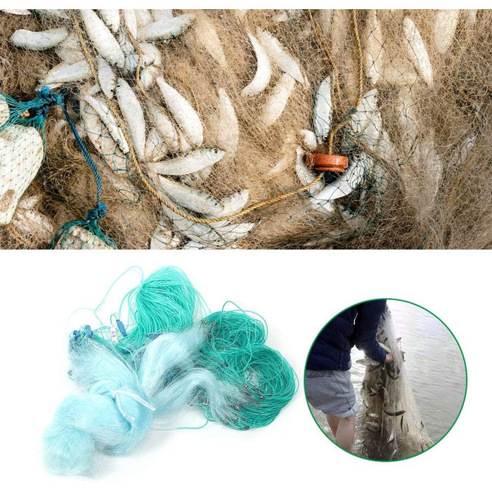 Zerodis Fishing Net, 50 Meters Length, 1.5 Meters Height, 3 Layers, Heavy-Duty Nylon Fishing Net with Floats, Fishing Accessories, Small Mesh Net, Practical Tool, Gifts for Men, Dad (3 Fingers)