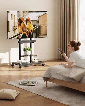 Підставка для телевізора на колесах з кріпленням для саундбару, 50-90 дюймів, до 70 кг, регульована висота та нахил, MAX VESA 600x400 мм