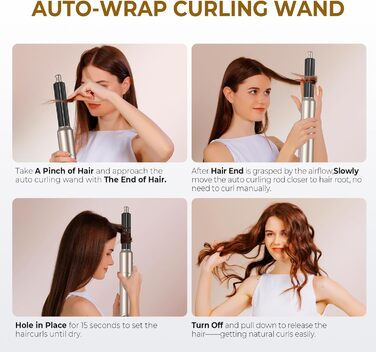 Фен-стайлер 6 в 1 для волосся, Airstyler Set, автоматичний локонів, термощітка, фен, мультистайлер для жінок, чорний (золотий)