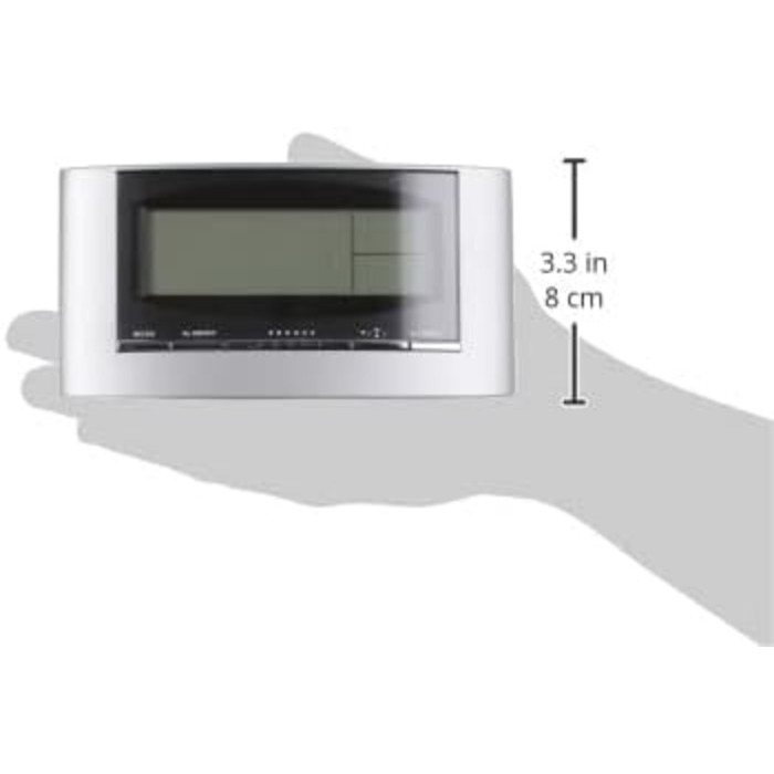 TFA Dostmann Digital Radio Alarm Clock, 98.1071, with Temperature, completely solar-powered, day of the week and date, temperature display, plastic, silver-black, L 156 x W 52 x H 81 mm