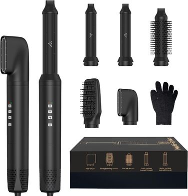 Набір для укладки волосся 6 в 1: фен-щітка, плойка, випрямляч, термощітка, фен, для всіх типів волосся (Чорний)