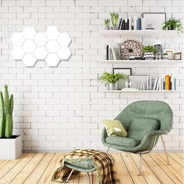 Акустичні гексагональні панелі MENAYODA, самоклеючі звукопоглинаючі шестикутні плити для стін, стелі та дверей (білі, 12 шт)