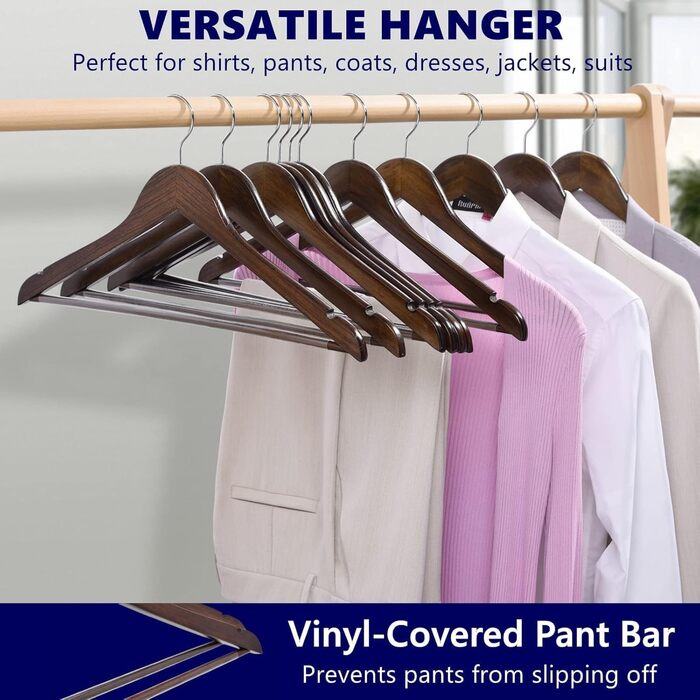 Amber Home 20-Piece 17.5-inch Retro Wooden Clothes Hangers with Bar and Notch, Antique Brown Hanger for T-Shirt, Shirt, Suit, Coat, Dress, Wedding, Camisole