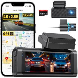 Автомобільний відеореєстратор 4K+2.5K з GPS та 5.8 GHz Wi-Fi, двоканальна камера з IPS-екраном 3.16