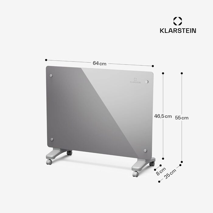 Конвектор Klarstein Bansin Crystal Smart: 1500 Вт, настінний/підлоговий, LED-дисплей, керування через додаток, енергоефективний, захист від перегріву та замерзання, блокування від дітей, для вітальні