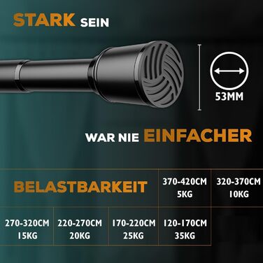 Штанга для штор без свердління 370-420 см, чорна, Ø 32 мм - штанга для кріплення штор, душової кабіни, дверей та шафи