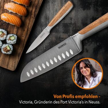 Baumfeld 6-Piece Knife Block Set - Premium Stainless Steel Kitchen Knives with Acacia Wood Magnetic Block - Professional Chef Knife Set