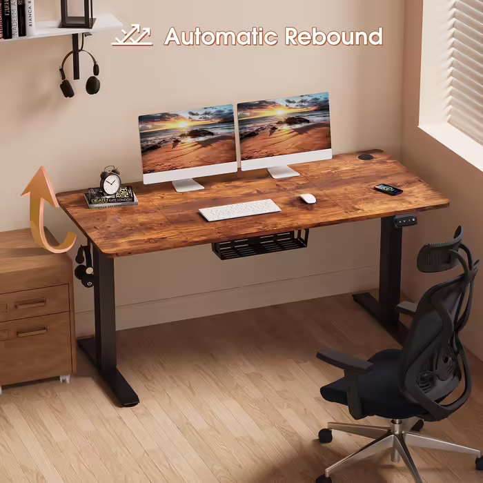 JUMMICO Height-Adjustable Desk 120x60cm, Standing Desk (71-119cm), Electric Height-Adjustable Desk with 2-Memory Control and Anti-Collision Function (Vintage Brown)